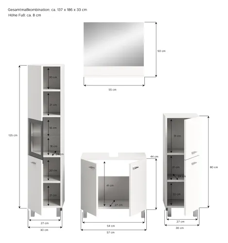 Badezimmer Set Boston 5 | 4-teilig | weiß | ohne Aufsatzleuchte