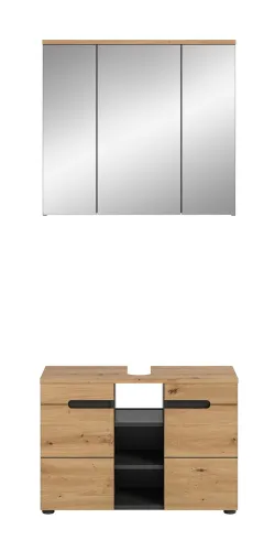 Badezimmer Set Canu 2 | 2-teilig | Artisan Eiche / Basalt grau | mit Aufsatzleuchte