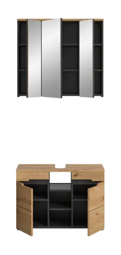 Badezimmer Set Canu 2 | 2-teilig | Artisan Eiche / Basalt grau | mit Aufsatzleuchte