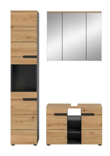 Badezimmer Set Canu 2 | 3-teilig | Artisan Eiche / Basalt grau | ohne Aufsatzleuchte