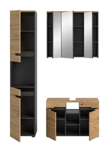 Badezimmer Set Canu 2 | 3-teilig | Artisan Eiche / Basalt grau | ohne Aufsatzleuchte