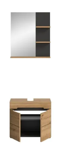 Badezimmer Set Canu | 2-teilig | Artisan Eiche / Basalt grau | optional Beleuchtung