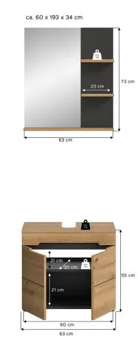 Badezimmer Set Canu | 2-teilig | Artisan Eiche / Basalt grau | optional Beleuchtung