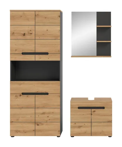 Badezimmer Set Canu 3 | 3-teilig | Artisan Eiche / Basalt grau | ohne Aufsatzleuchte