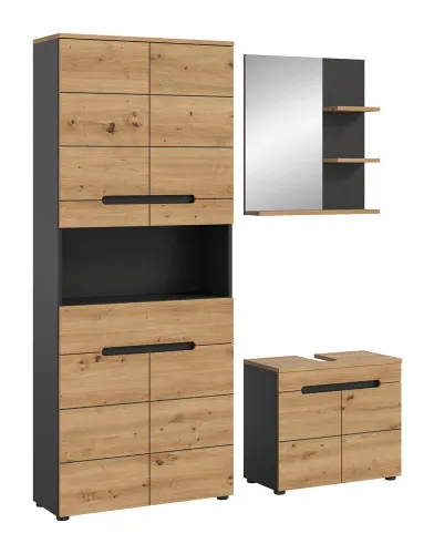 Badezimmer Set Canu 3 | 3-teilig | Artisan Eiche / Basalt grau | optional Beleuchtung