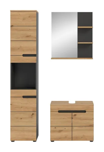 Badezimmer Set Canu | 3-teilig | Artisan Eiche / Basalt grau | ohne Aufsatzleuchte