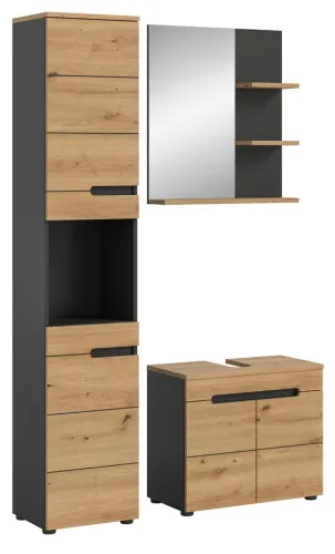 Badezimmer Set Canu | 3-teilig | Artisan Eiche / Basalt grau | ohne Aufsatzleuchte