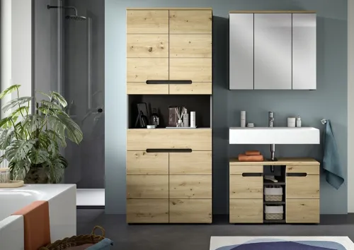 Badezimmer Set Canu 4 | 3-teilig | Artisan Eiche / Basalt grau | optional Beleuchtung