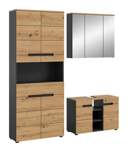 Badezimmer Set Canu 4 | 3-teilig | Artisan Eiche / Basalt grau | optional Beleuchtung