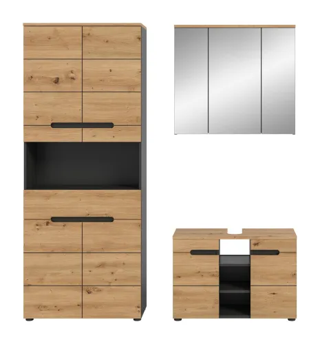 Badezimmer Set Canu 4 | 3-teilig | Artisan Eiche / Basalt grau | optional Beleuchtung