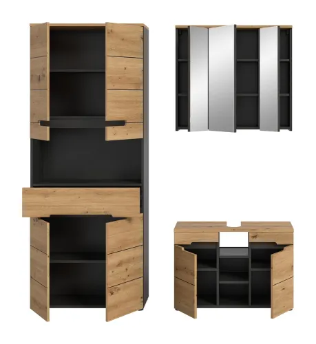 Badezimmer Set Canu 4 | 3-teilig | Artisan Eiche / Basalt grau | optional Beleuchtung