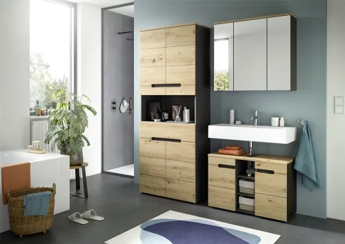 Badezimmer Set Canu 4 | 3-teilig | Artisan Eiche / Basalt grau | optional Beleuchtung