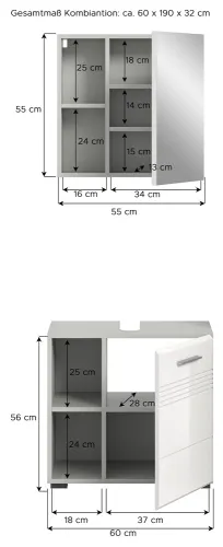 Badezimmer-Set Copa 1 | 2-teilig | grau / weiß Hochglanz