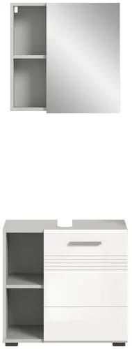 Badezimmer-Set Copa 1 | 2-teilig | grau / weiß Hochglanz mit Aufsatzleuchte