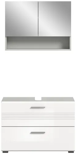 Badezimmer-Set Copa 2 | 2-teilig | grau / weiß Hochglanz mit Aufsatzleuchte