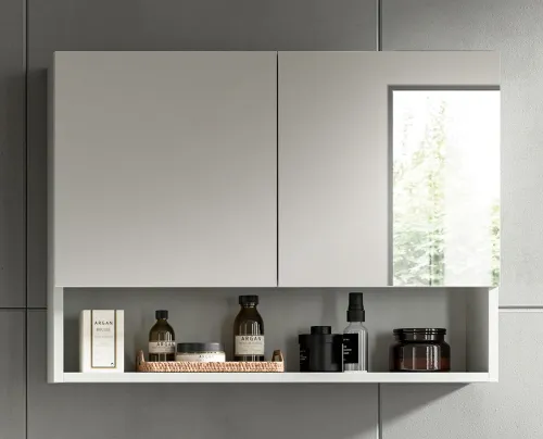 Badezimmer-Set Copa 2 | 2-teilig | grau / weiß Hochglanz mit Aufsatzleuchte