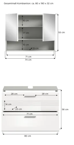 Badezimmer-Set Copa 2 | 2-teilig | grau / weiß Hochglanz ohne Aufsatzleuchte