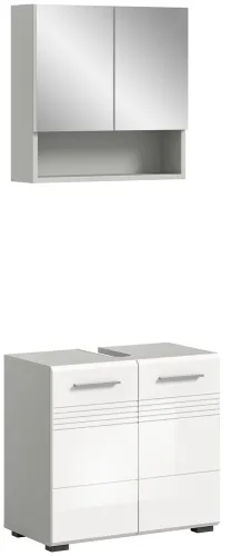 Badezimmer-Set Copa | 2-teilig | grau / weiß Hochglanz ohne Aufsatzleuchte