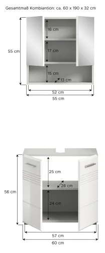 Badezimmer-Set Copa | 2-teilig | grau / weiß Hochglanz ohne Aufsatzleuchte