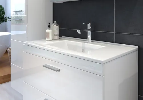 Badezimmer-Set Devon | inkl. Waschbecken | weiß Hochglanz | 2-teilig