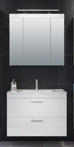 Badezimmer-Set Devon | inkl. Waschbecken | weiß Hochglanz | 2-teilig mit Aufsatzleuchte