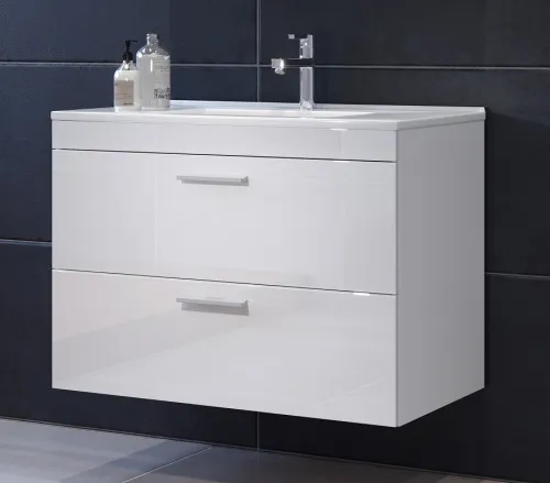 Badezimmer-Set Devon | inkl. Waschbecken | weiß Hochglanz | 2-teilig ohne Aufsatzleuchte