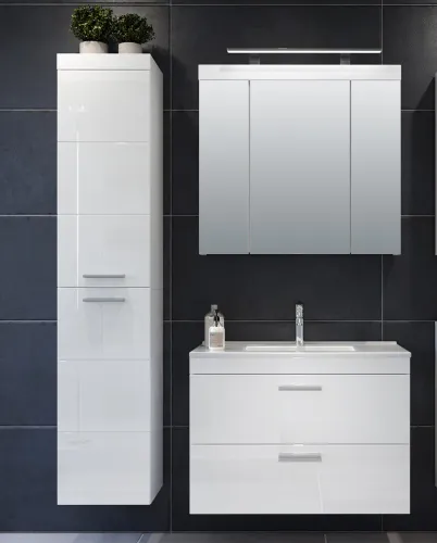 Badezimmer Set Devon | inkl. Waschbecken | weiß Hochglanz | 3-teilig ohne Aufsatzleuchte