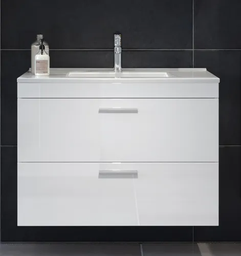 Badezimmer Set Devon | inkl. Waschbecken | weiß Hochglanz | 3-teilig ohne Aufsatzleuchte