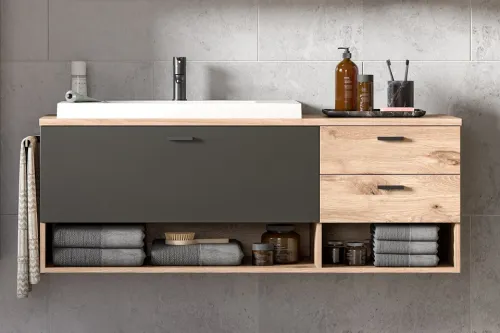 Badezimmer Set Grado | Nox Oak / grau | 3-teilig