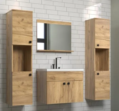 Badezimmer Set Haven | inkl. Waschbecken | Eiche Kraft Gold | 4-teilig