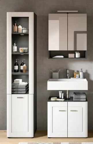 Badezimmer-Set Lago | weiß / grau | 3-teilig mit Aufsatzleuchte