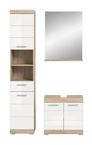 Badezimmer-Set Lambada 2 | weiß Hochglanz / Sonoma Eiche hell | 3-teilig | ohne Aufsatzleuchte