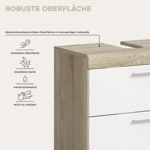 Badezimmer-Set Lambada 2 | weiß Hochglanz / Sonoma Eiche hell | 5-teilig | optional Beleuchtung mit Aufsatzleuchte