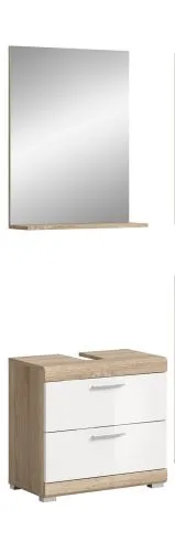 Badezimmer-Set Lambada 4 | weiß Hochglanz / Sonoma Eiche hell | 2-teilig | optional Beleuchtung