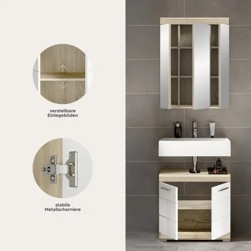 Badezimmer-Set Lambada | weiß Hochglanz / Sonoma Eiche hell | 2-teilig