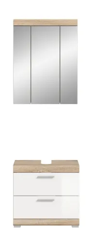 Badezimmer-Set Lambada 3 | weiß Hochglanz / Sonoma Eiche hell | 2-teilig | mit Aufsatzleuchte