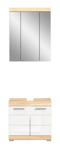 Badezimmer-Set Lambada | weiß Hochglanz / Sonoma Eiche hell | 2-teilig ohne Aufsatzleuchte