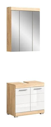 Badezimmer-Set Lambada | weiß Hochglanz / Sonoma Eiche hell | 2-teilig ohne Aufsatzleuchte