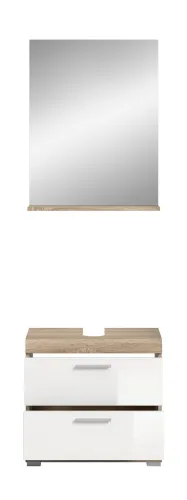 Badezimmer-Set Lambada 4 | weiß Hochglanz / Sonoma Eiche hell | 2-teilig | ohne Aufsatzleuchte
