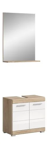 Badezimmer-Set Lambada 2 | weiß Hochglanz / Sonoma Eiche hell | 2-teilig | optional Beleuchtung