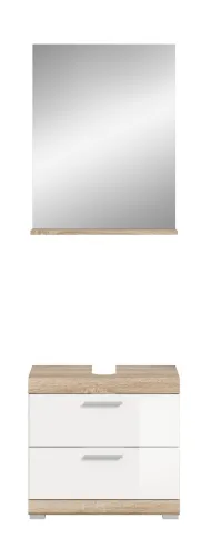 Badezimmer-Set Lambada 4 | weiß Hochglanz / Sonoma Eiche hell | 2-teilig | optional Beleuchtung