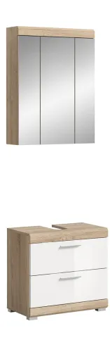 Badezimmer-Set Lambada 3 | weiß Hochglanz / Sonoma Eiche hell | 2-teilig | optional Beleuchtung