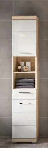 Badezimmer-Set Lambada | weiß Hochglanz / Sonoma Eiche hell | 3-teilig