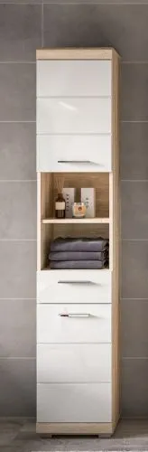 Badezimmer-Set Lambada, 3-teilig, im Badezimmer, Hochschrank mit offenen Fächern, Spiegelschrank, Waschtisch mit Unterschrank – Ansicht 5