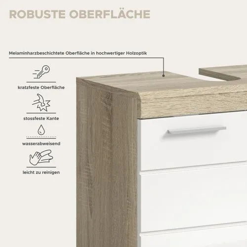 Badezimmer-Set Lambada | weiß Hochglanz / Sonoma Eiche hell | 3-teilig mit Aufsatzleuchte