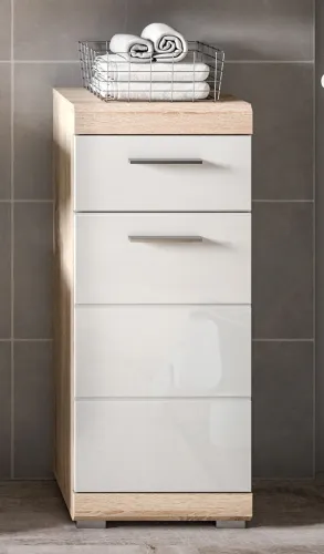 Badezimmer-Set Lambada | weiß Hochglanz / Sonoma Eiche hell | 4-teilig