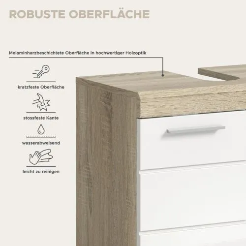 Badezimmer-Set Lambada 4 | weiß Hochglanz / Sonoma Eiche hell | 4-teilig | optional Beleuchtung