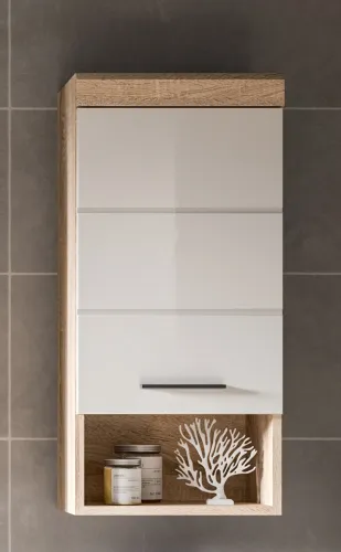 Badezimmer-Set Lambada | weiß Hochglanz / Sonoma Eiche hell | 5-teilig