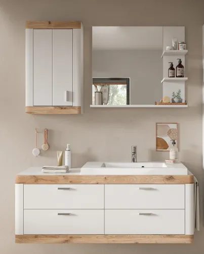 Badezimmer Set Laredo | Nox Oak / weiß | 3-teilig mit Handtuchhalter