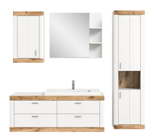 Badezimmer-Set Laredo | Nox Oak / weiß | 4-teilig mit Handtuchhalter